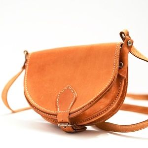 Vintage Greek Leather Small Crossbody Saddlebag